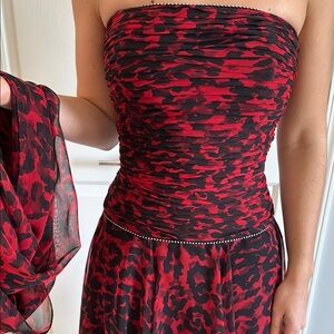 Red Asymmetrical Tiered Strapless Cocktail Dress